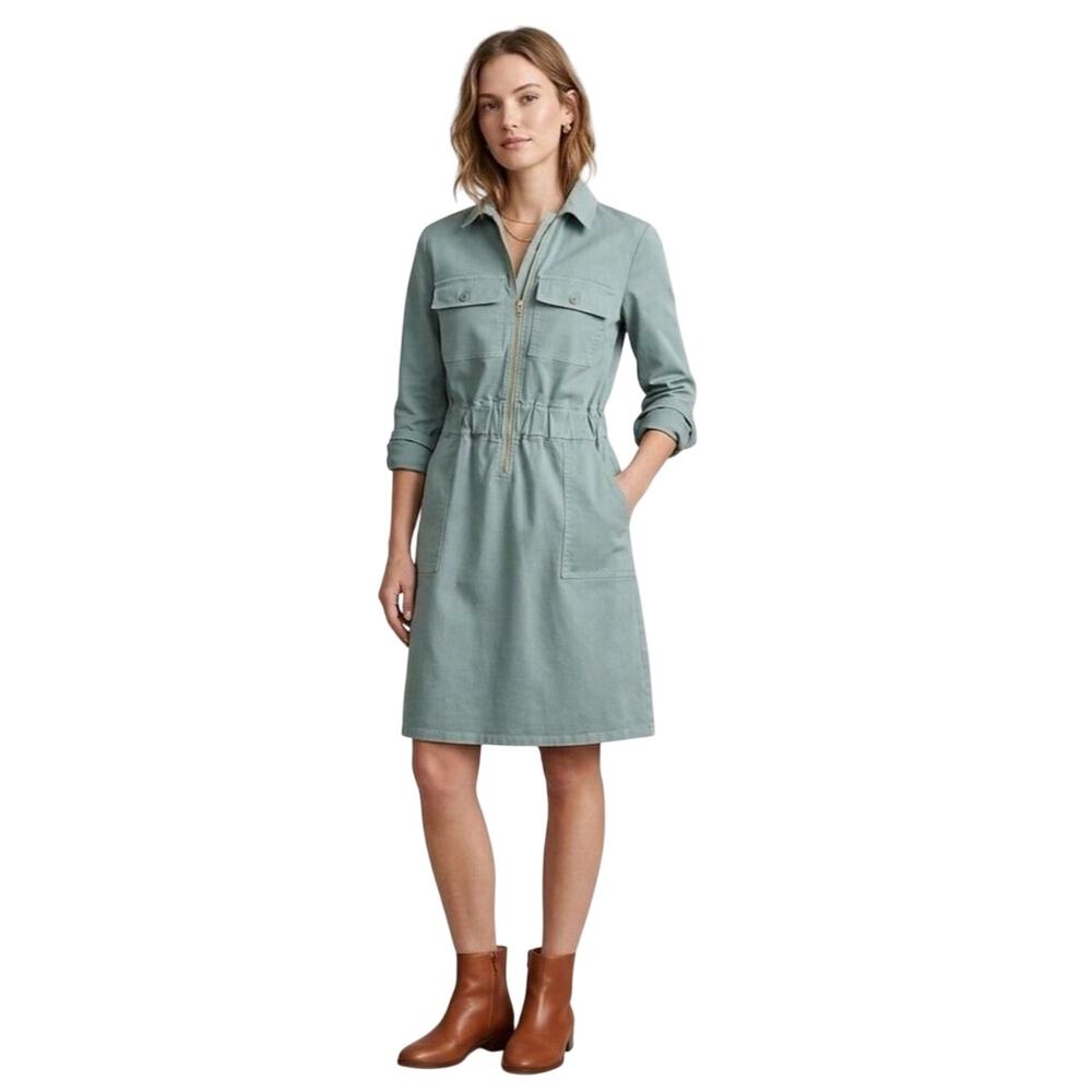 J.Crew Women's Sage Green Long Sleeve Zip Front Chino Dress Size 12